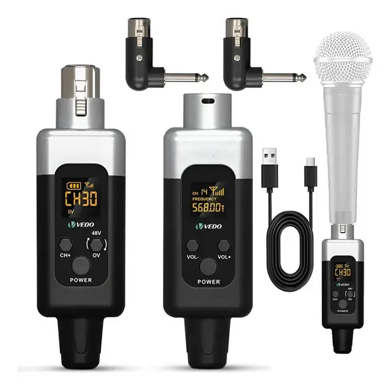 Conversor de Áudio UHF para Microfone Transmissor e Receptor 48V Profissional para Eventos e Estúdio