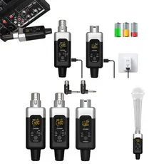 Microfone Sem Fio UHF com Conversor  1 Transmissor e 2 Receptores 48V, Sistema Profissional de Áudio