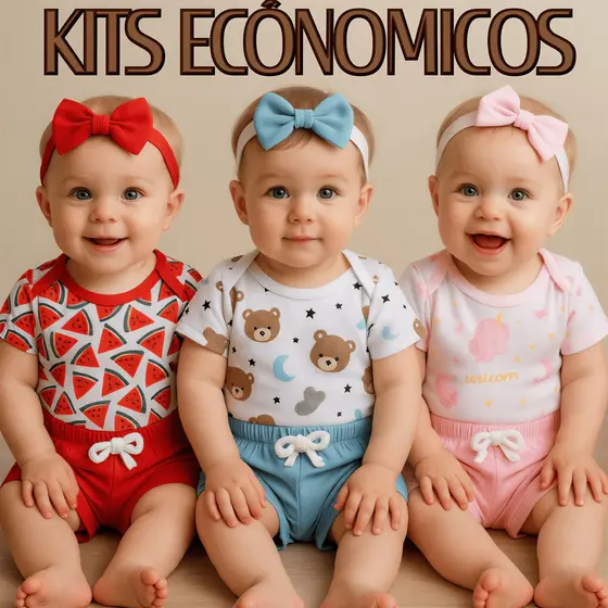 Conjuntos Body Temáticos e Faixa Peças para Bebe Menina Lacinho Mesversário 100% Algodão