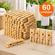 Kit 60 Prendedor de Roupa de Madeira Reforçado Resistente para Varal Econômico Kit e Unidades