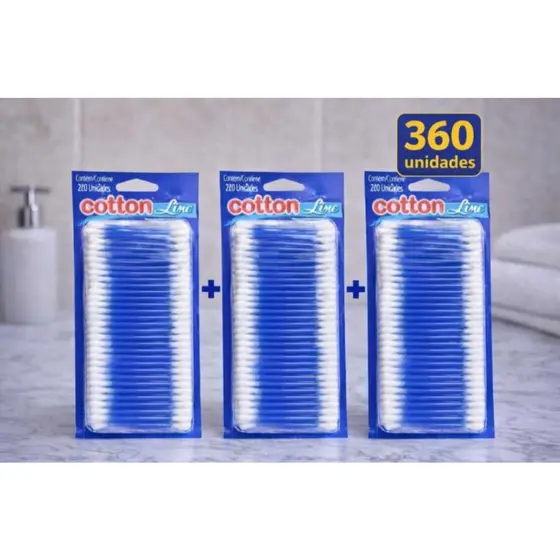 Kit 360 Cotonetes Hastes Flexiveis 100% Algodão Higiene Bebê Maquiagem e Limpeza