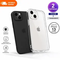 Capinha Iphone 13 normal Silicone Aveludada + Transparente Kit com 2 Capinhas Várias Cores Disponiveis