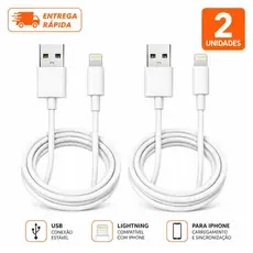 Kit 2 Cabos iPhone Lightning USB Carregador Compatível  iPad iOS Resistente Carregamento Rápido Turbo 1 Metro Branco