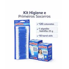 Kit 120 Cotonetes + 1 Cx Algodão Hidrofilo + 10 Band-Aid Curativos Farmácia Primeiros Socorros Higiene