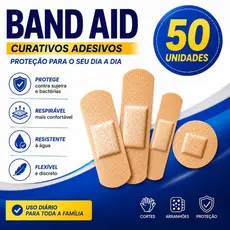 Kit 50 Band Aid Curativo Adesivo Primeiros Socorros Uso Diário Proteção Para Pequenos Ferimentos