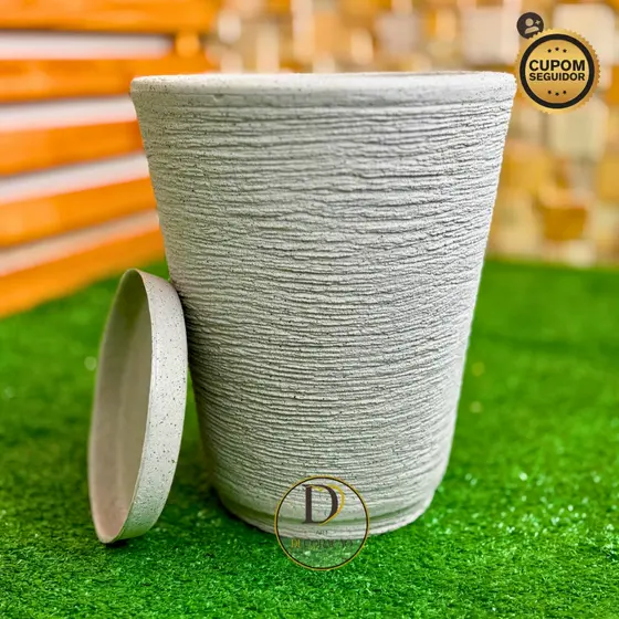 Vaso de Planta Decorativo Cone Grafiato Polietileno Premium com Prato Luxo para Sala e Jardim