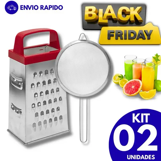 Kit Ralador 4 Faces + Peneira 16cm Aço Inox Coador Fatiador de Alimentos Utensílios Cozinha Multiuso