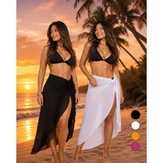kit 2 Saídas de Praia Pareô Tule Longa com Babado Canga de Amarrar Básica e Leve Moda Praia Verão