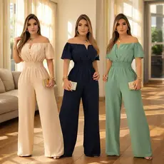 Macacão Feminino verão Ciganinha social casual pantalona longo