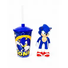 Kit Boneco com Copo e canudo Sonic Video Game Presente Dia Das Crianças Aniversario
