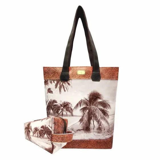 Bolsa Feminina Nécessaire Feminina Praia Adulto Coqueiros Marrom Magicc Bolsas BN-051