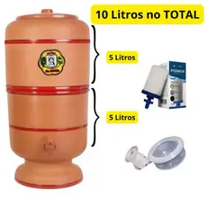 Filtro de Barro 10 Litros (5 litros na parte superior + 5 litros na parte inferior) com torneira, tampa, vela e boia