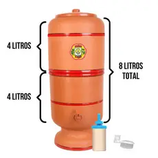 Filtro de Barro 8 Litros (4 litros na parte superior + 4 litros na parte inferior) com torneira, tampa, vela e boia