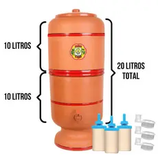 Filtro de Barro 20 Litros(10 litros na parte superior + 10 litros na parte inferior)com torneira, tampa, 3velas e 3boias