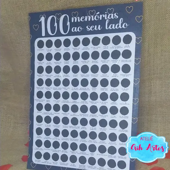 Pôster "100 memórias ao seu lado" - Raspadinha para casal - Presente dia dos namorados