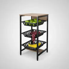 Fruteira Multiuso De Chão Cozinha Preto Brilho Pés Regulavéis 3 Cestos Suporte Bebedouro MultiUso