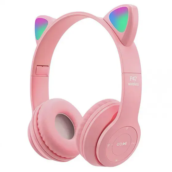 Fones de ouvido de gato com LED sem fio Bluetooth para gatinhos anjgg