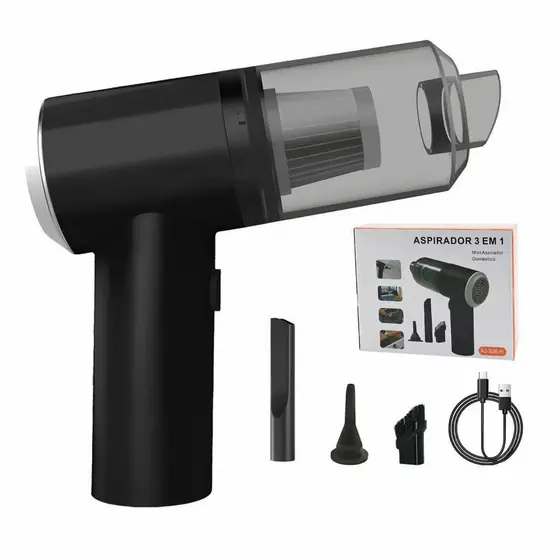 Mini Aspirador de Pó Portátil Sem Fio 3 em 1 Alto Poder de Sucção para Carro e Casa USB Recarregável