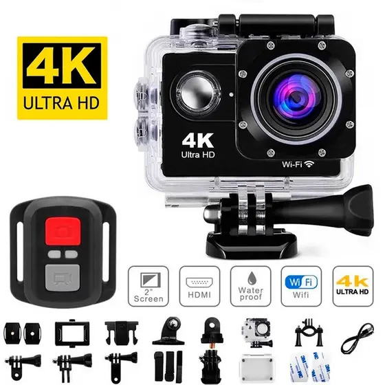 Câmera de ação 4K Ultra HD WiFi 30 metros à prova d'água com controle remoto