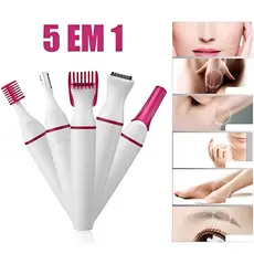 Aparador Depilador Feminino 5 em 1 Recarregável USB Sobrancelha Rosto Nariz Região Íntima Removedor de Pelos Portátil