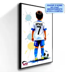 Quadro decorativo infantil futebol masculino criança menino chuteira bola com nome para quarto