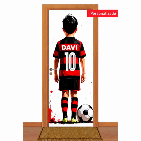 Adesivo de porta personalizavel com nome infantil tema futebol menino para quarto