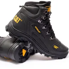 Bota CAT Coturno Preto Palmilha Gel Ortopédica Couro Masculino Promoção Envio Rápido