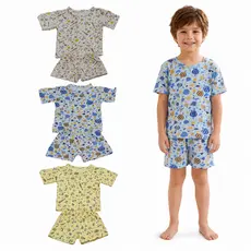 Kit 3 Pijama Infantil Masculino Algodão Menino Manga Curta Short Roupa Dormir Verão Tamanho 2 ao 16