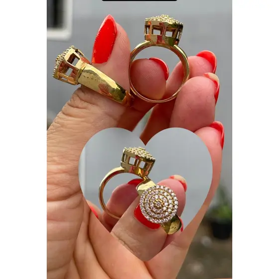 Anel Chuveiro grande cravejado com zirconias moeda antiga cod:0062
