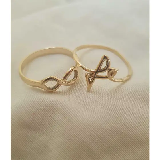 Kit com 2 anéis em moeda antiga, infinito e fé cod:0093 e cod:0042