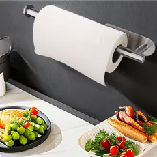 Suporte de Papel Toalha Premium – Adesivo ou Parafusado, Aço Reforçado, Preto/Prata
