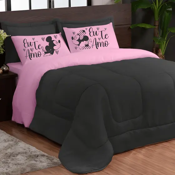 Edredom Casal Queen Kit com 3 Peças Dupla Face Fronha Estampa Delicada