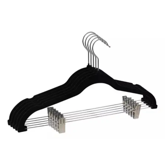 Kit 05 Unidades Cabide Slim Veludo Preto com 10 presilhas