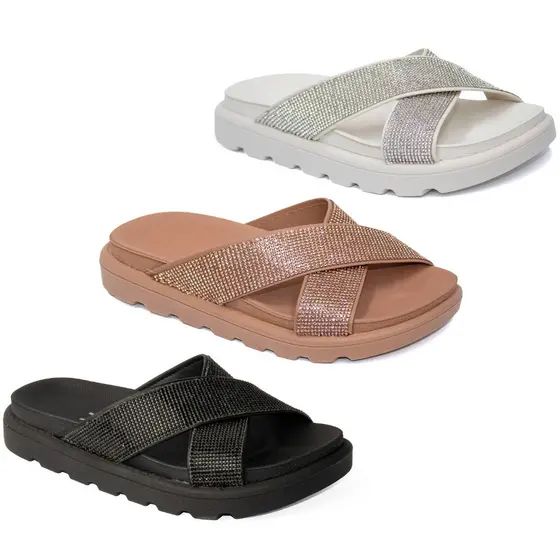 Sandália Vizzano Papete Rasteira Strass Tira Grossa 6459-122