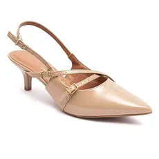 Scarpin Vizzano Slingback Feminino Salto Baixo Bege Verniz 1122.885