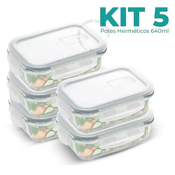 Conjunto 2/5/10 Potes 640ml Vidro Hermético 4 Travas Marmita
