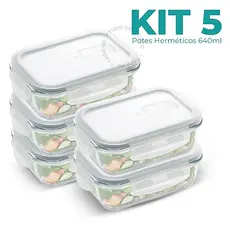 Conjunto 2/5/10 Potes 640ml Vidro Hermético 4 Travas Marmita