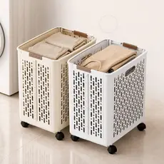 Cesto Roupa Suja Dobrável Com Rodinhas De Chão Retrátil 38x26x45Cm