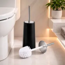 Escovas Sanitária Suporte Plástico Preta Cabo Aço Inox Redondo Vaso Sanitário Banheiro