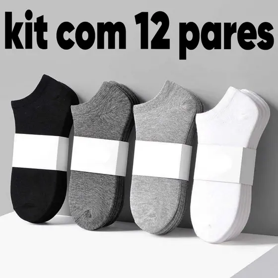 kit meia soquete cano curto masculina feminina preta algodao