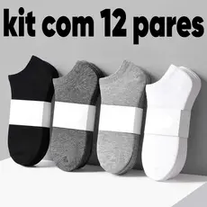 kit meia soquete cano curto masculina feminina preta algodao