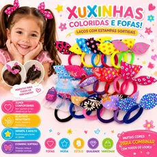 Kit 48 Unidades Xuxinhas Rabicó Elásticos Schrunchies Infantil e Adulto Sortidas Amarrador de Cabelo