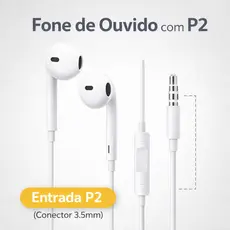 Fone de Ouvido com Fio Branco P2 3.5mm Microfone Android Alta Qualidade Som
