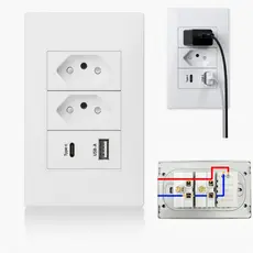 Tomada de Parede Dupla Com Entrada Usb e tipo C 5V Bivolt 4/1 Carregamento Rápido Multi Carregamento