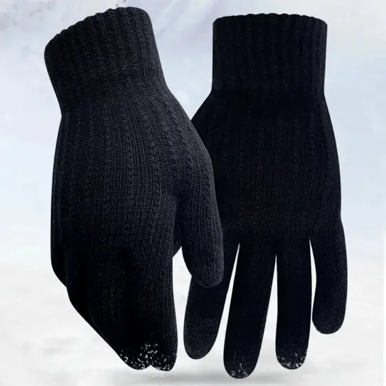 Pares de Luvas De Lã Frio Inverno Adulto Preta Unissex Mão Ideal Inverno Neve e Frio Extremo