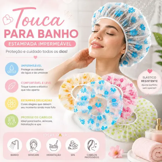 Toucas Para Banho Com Elástico Impermeável Tintura Hidratação Várias Estampas