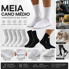 Kit 3/6/12 Pares Meia Cano Medio Masculino e Feminino Original Casual Confortável Envio imediato