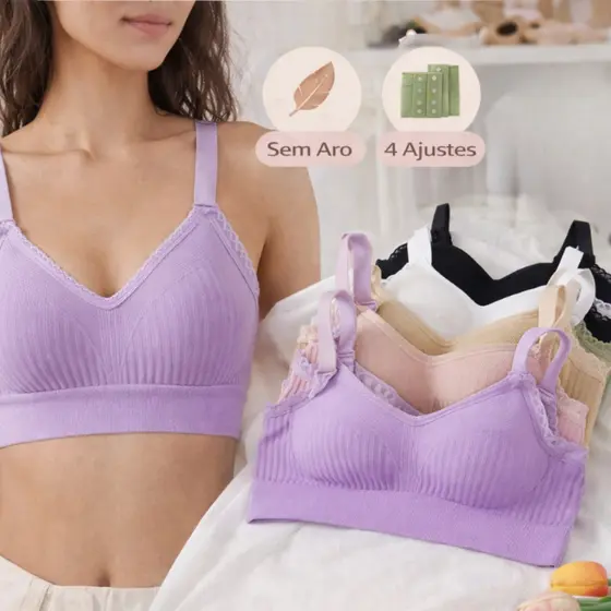 Top Feminino Sutiã Poliamida Sem Aro com 4 Ajustes Bojo Confortável Básico Reforçado de Microfibra