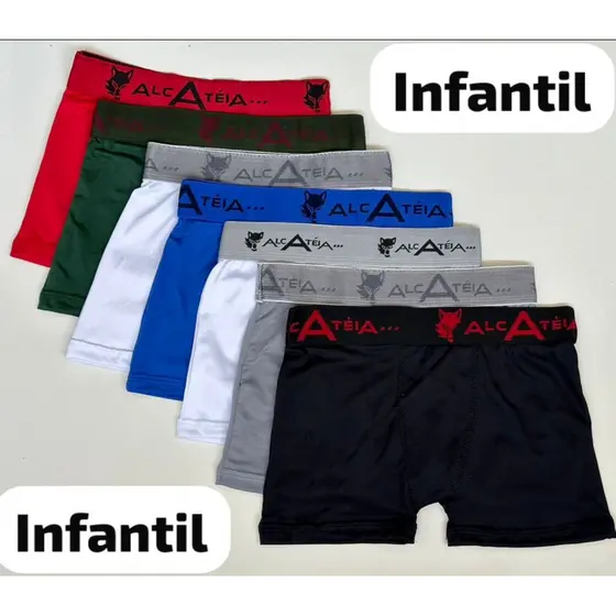 Kit 5 Cuecas Boxer Infantil Masculina 5 Cueca Box Microfibra Lisa Alcateia ack