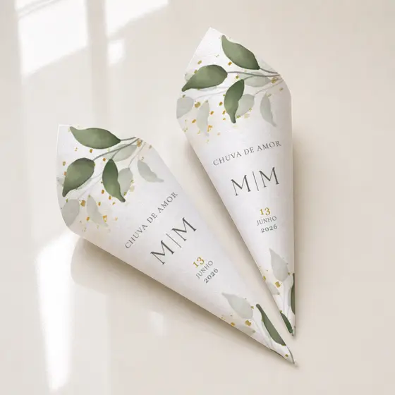 Cones de Pétalas Personalizados para Casamento Papelaria Lembrancinhas (Pétalas, Arroz, Suspiro) PAPEL FOSCO